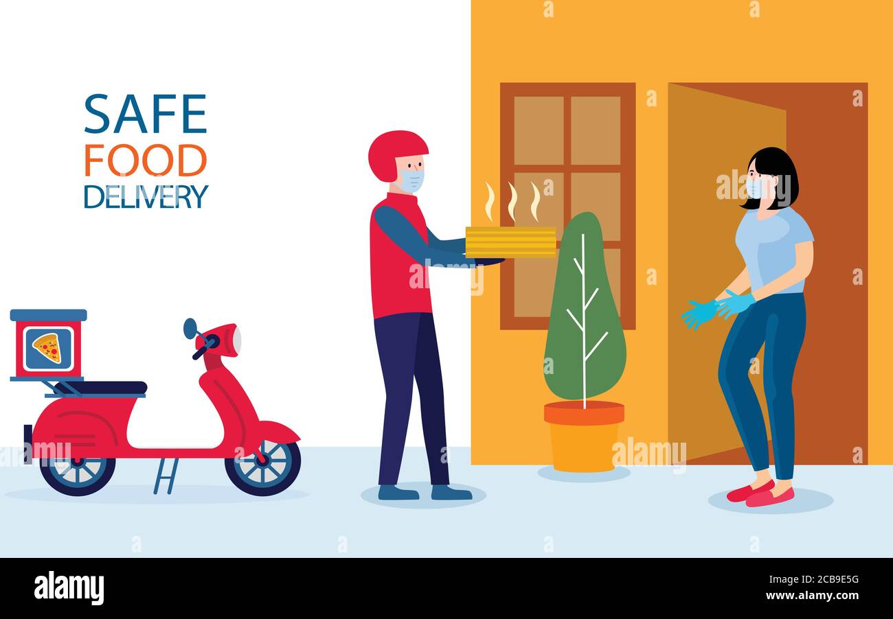 Safe fast food delivery at home during covid19 epidemic man