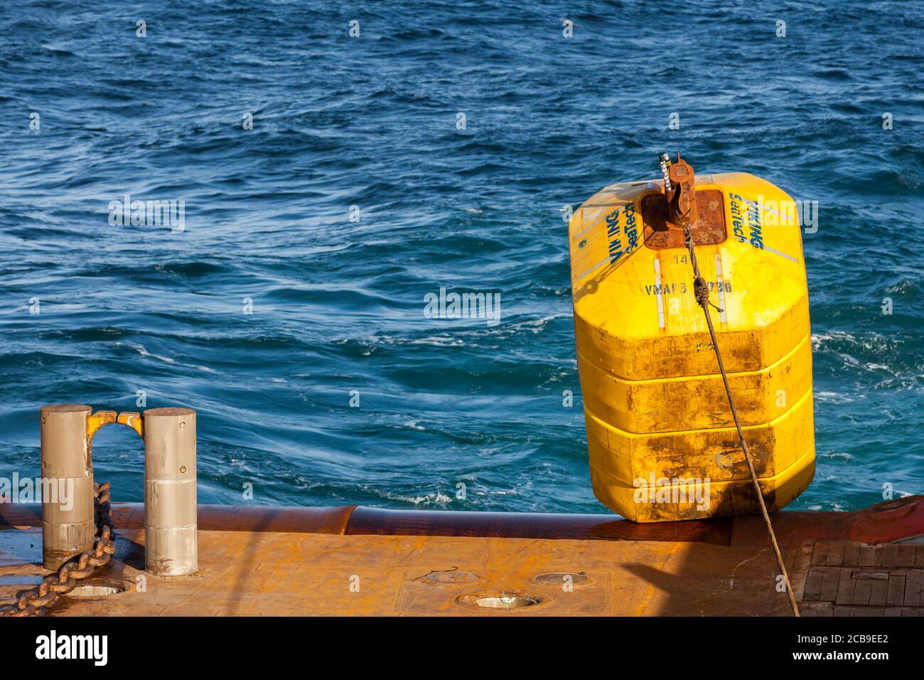 NORTH SEA NORWAY - 2015 MAY 17. Recovery the surface buoy attached to the oil rig anchor line. Stock Photo