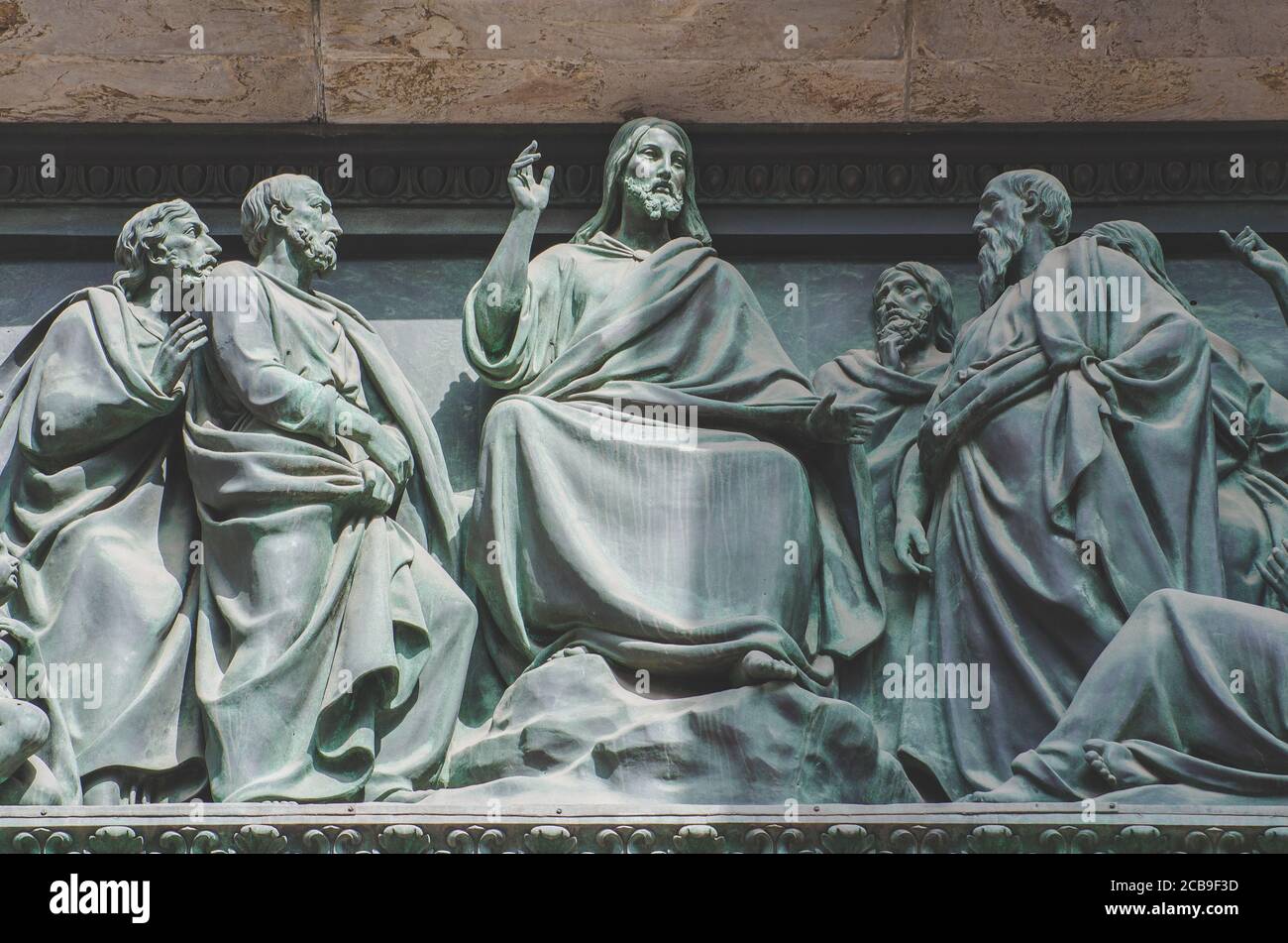 The Last Supper, Jesus the statue of a fresco painting on a stone Stock Photo