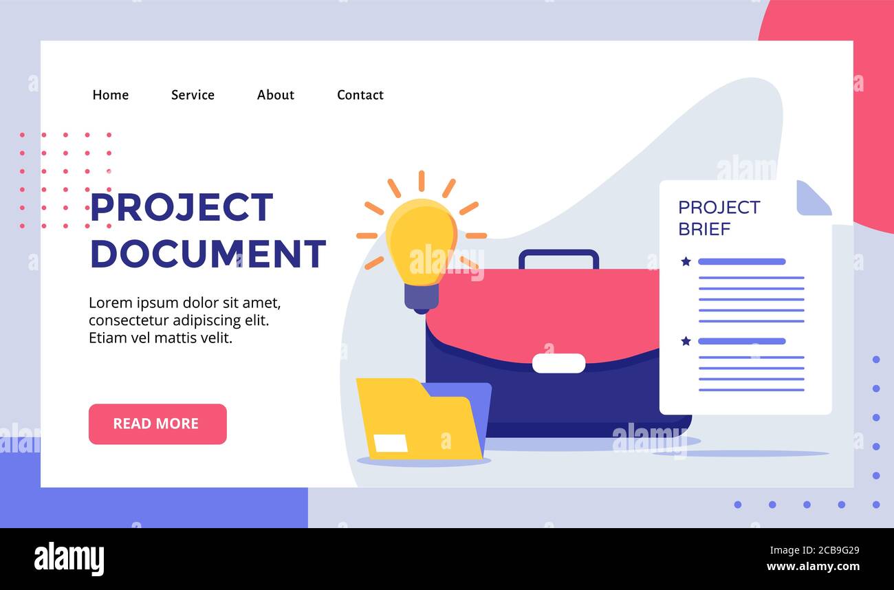 Project document executive suitcase for web website home homepage landing page template banner with modern flat style Stock Vector