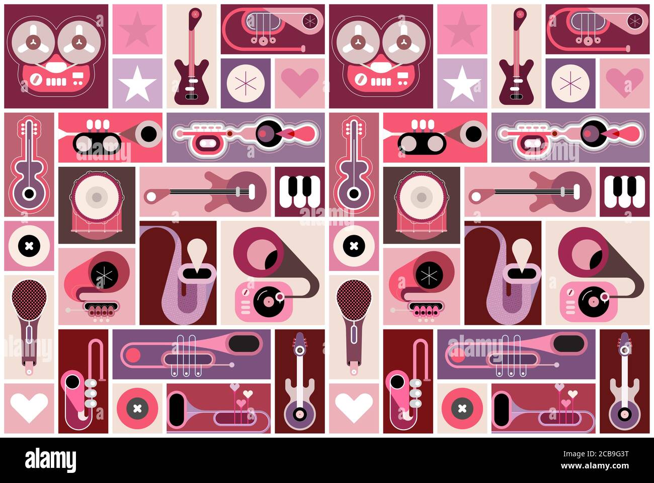 Music Instruments Collage Pop Art Vector Illustration Musical Poster Design With Many Different Elements Can Be Used As Seamless Background Stock Vector Image Art Alamy