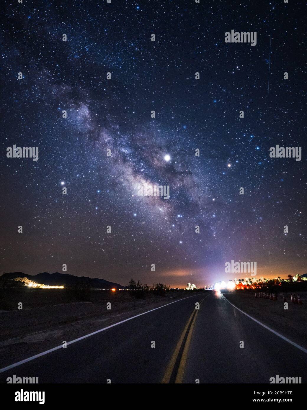 Starry night and Milky Way over Death Valley Highway 190, California ...