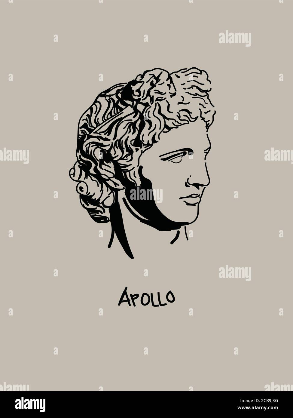 Modern and Minimalist Apollo Vector Art Portrait. Shadow Drawing of Greek God Stock Vector