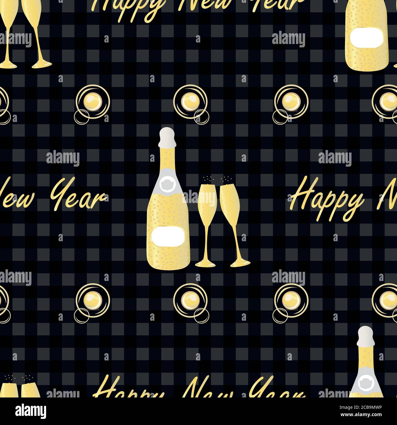 Vector Champagne bubbles Happy New Year greeting seamless pattern ...