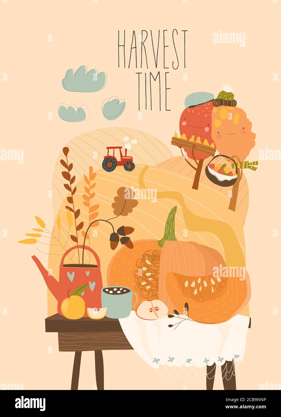 Still life with pumpkin and autumn elements Stock Vector