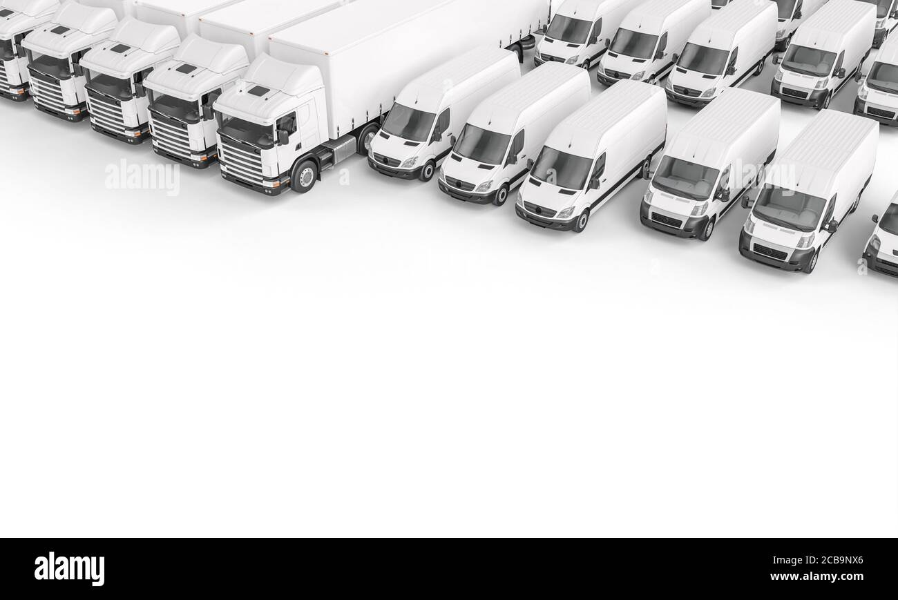 white goods vehicles of different sizes. shipping and logistics concept. 3d render. Stock Photo