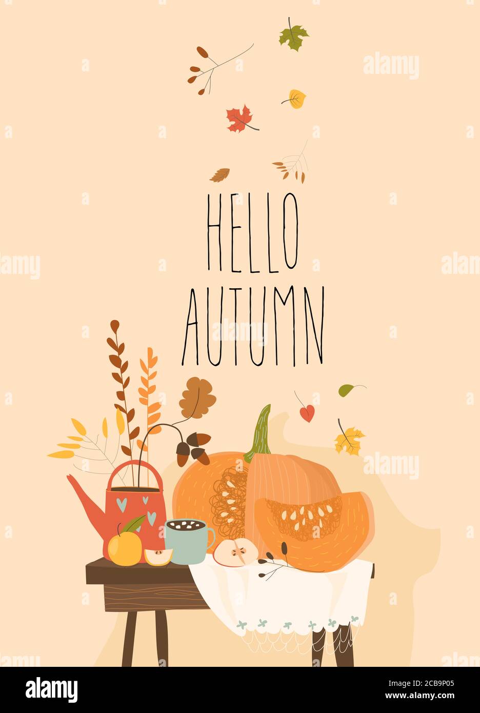 Still life with pumpkin and autumn elements Stock Vector