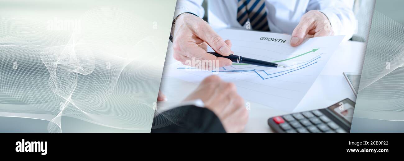 Analyzing growing results on a graphic. panoramic banner Stock Photo ...