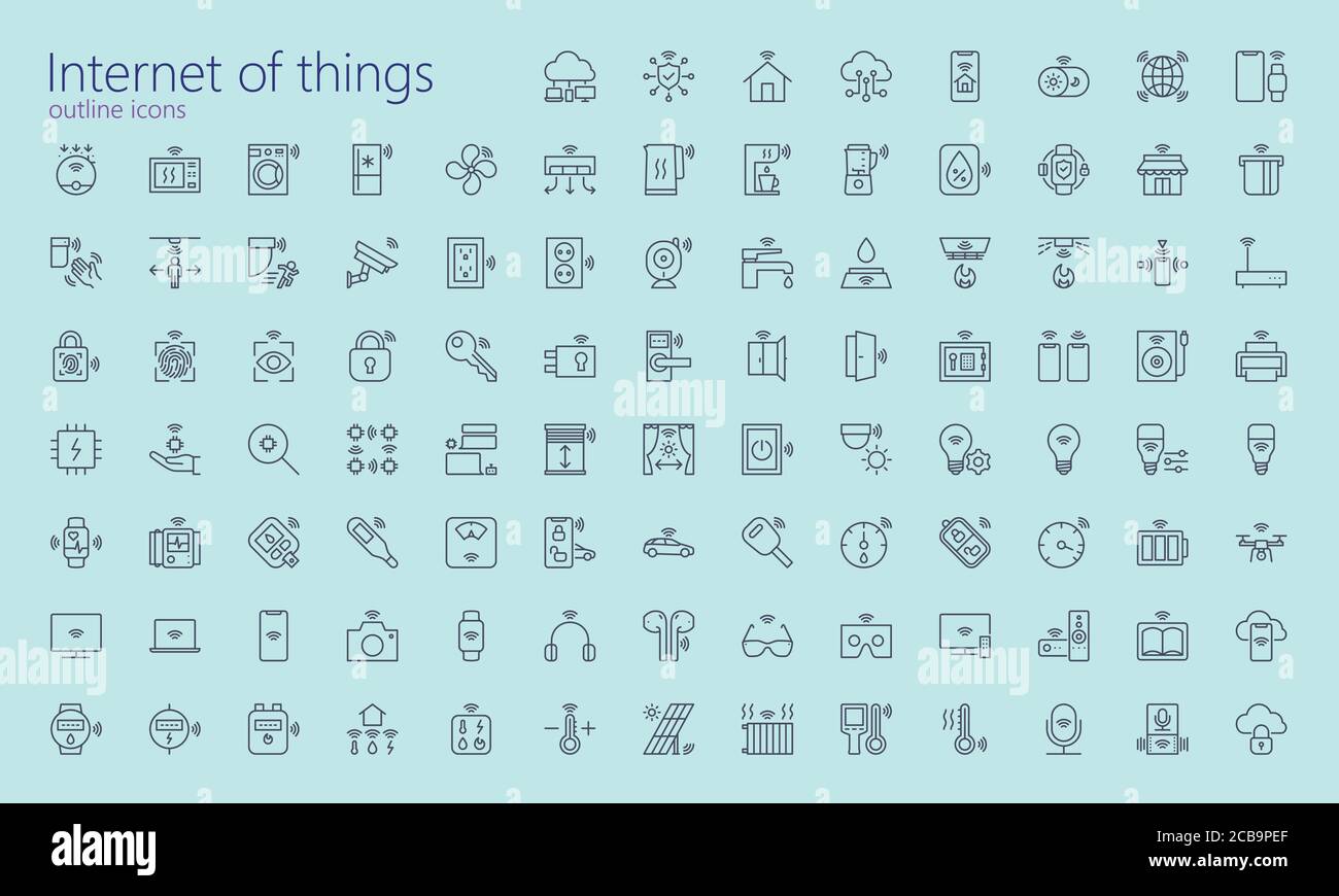 IoT outline icons for web, mobile app, presentaton and other. Was created with grids for pixel perfect. Stock Vector