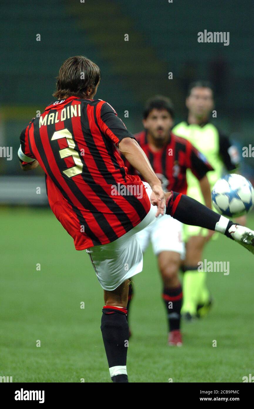 Milan  Italy, 14 August 2005, 'SAN SIRO ' Stadium, L.Berlusconi Trophy 2005 , AC Milan - FC Juventus : Paolo Maldini in action during the match Stock Photo