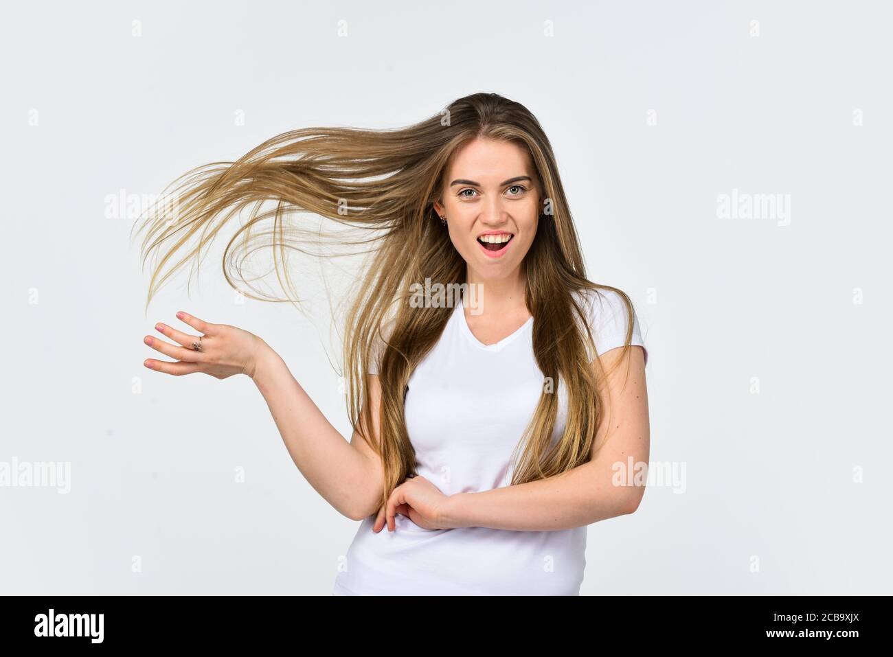 Woman long hairstyle hair fly air light and free, beauty routine concept  Stock Photo - Alamy