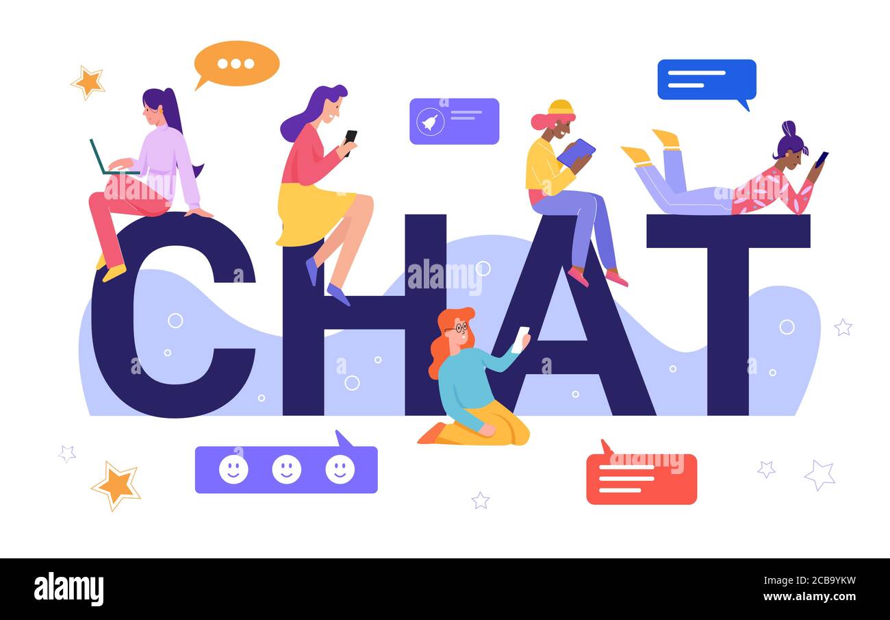 Online chat concept vector illustration. Cartoon flat tiny young woman  characters chatting, happy virtual girl friends reading, writing messages,  social media friendship at distance isolated on white Stock Vector Image &  Art 