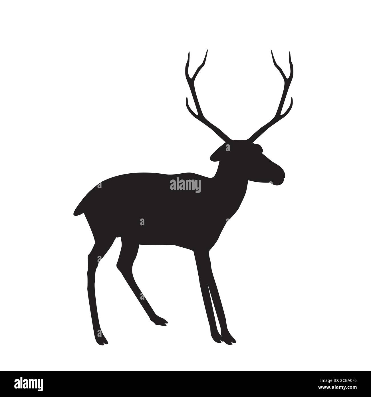 Silhouette of young forest deer on white. vector illustration Stock Vector