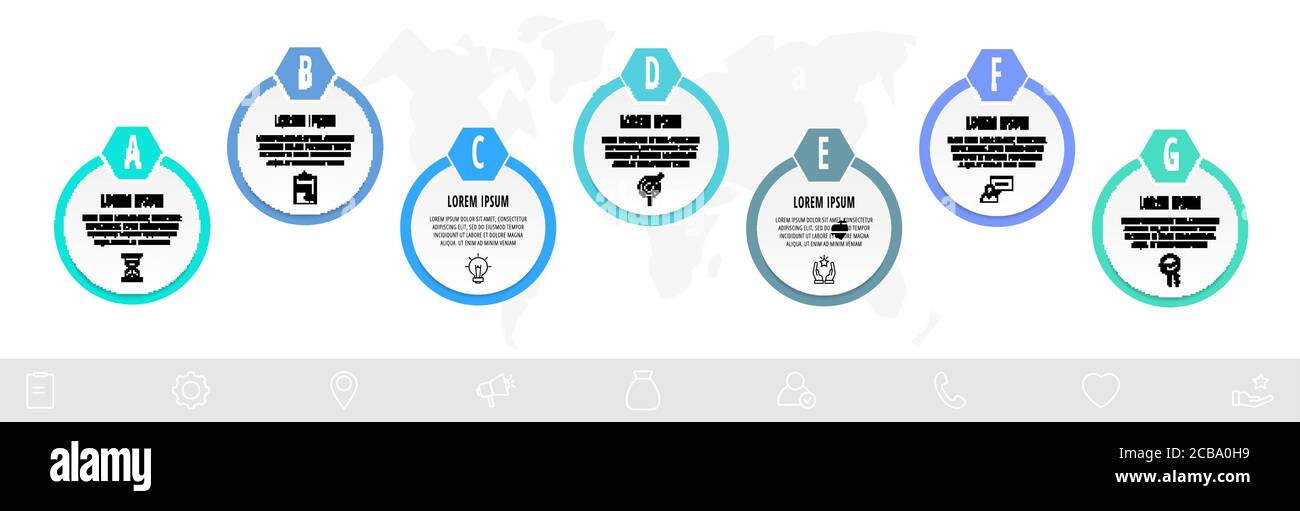 Infographics circles with 7 steps, icons. Flat line vector template ...