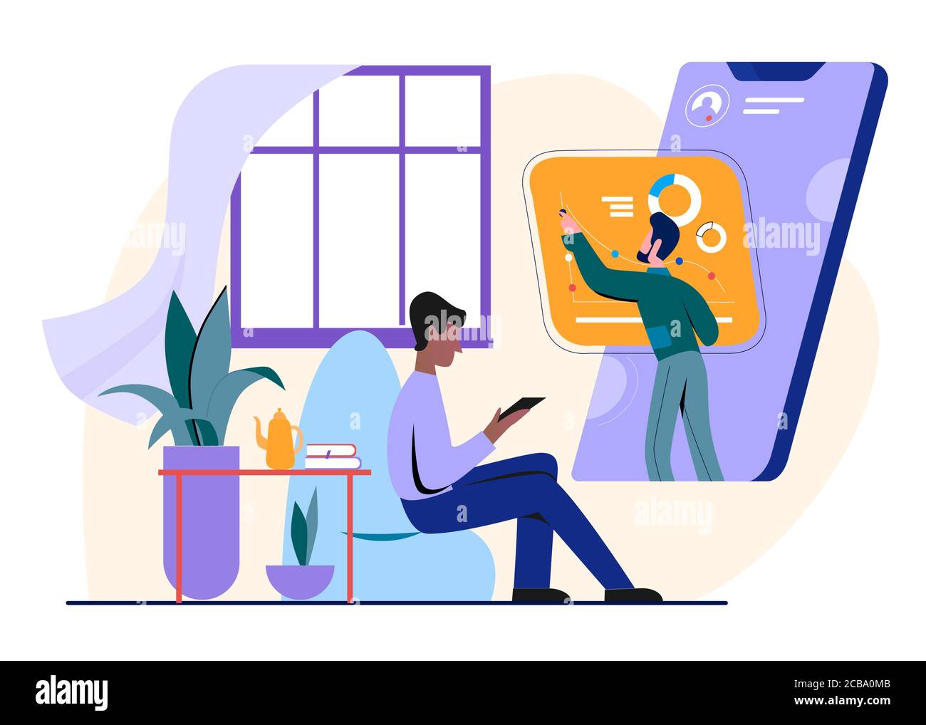 People study online vector illustration. Cartoon flat man student character studying on training course, watching lesson on smartphone screen, distance education technology concept isolated on white Stock Vector Image & Art - People study online vector illustration. Cartoon flat man student character studying on training course, watching lesson on smartphone screen, distance education technology concept isolated on white Stock Vector Image & Art -