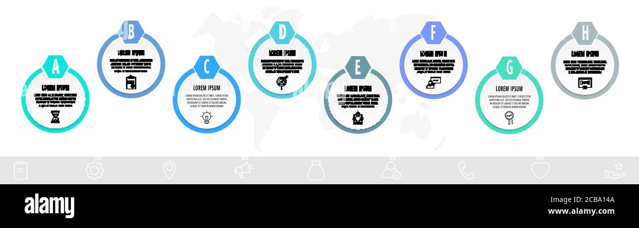 Infographics circles with 8 steps, icons. Flat line vector template ...
