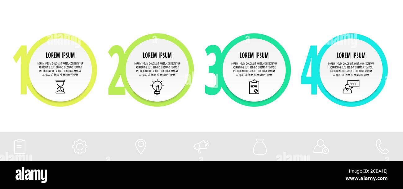 Infographics circles with 4 steps, icons. Flat line vector template ...