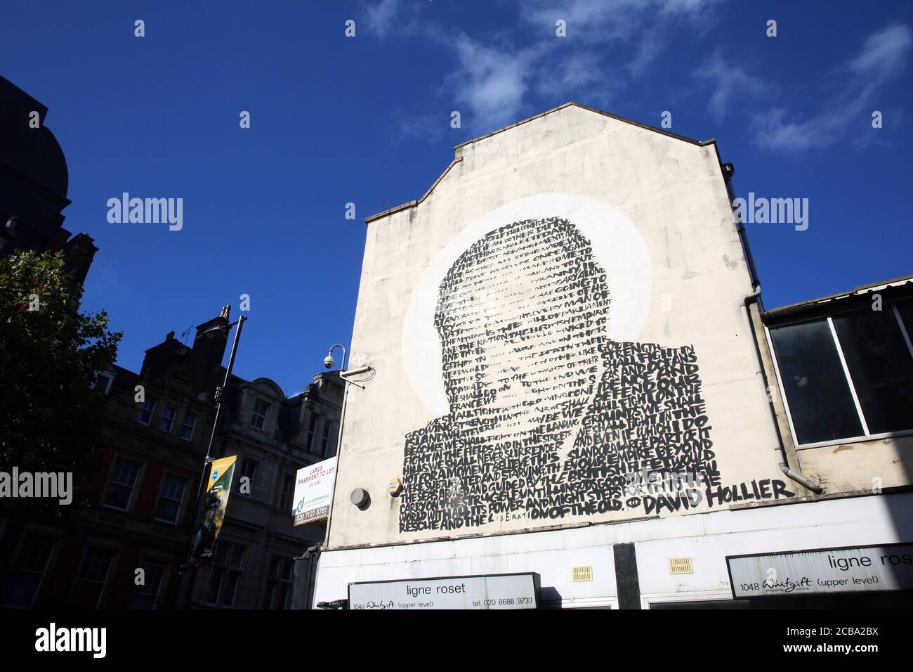 Street art - A portrait of Winston Churchill by the artist David Hollier in East Croydon, London. Stock Photo