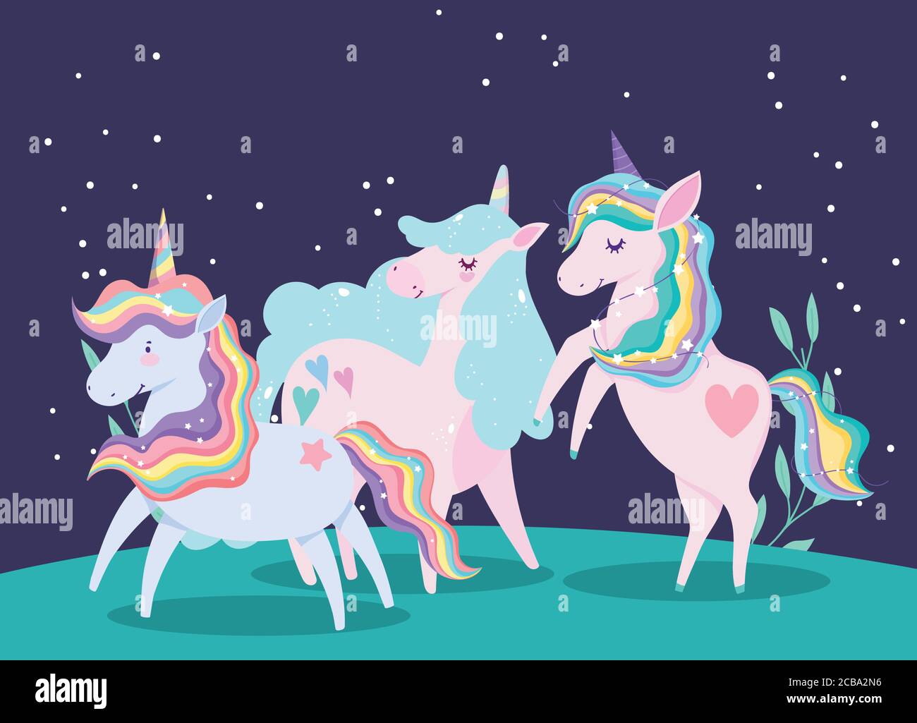 unicorns rainbow mane fantasy magic lovely cartoon vector illustration