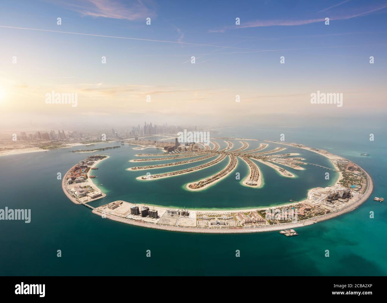 Aerial view of artificial Palm island, Dubai, United Arab Emirates Stock Photo
