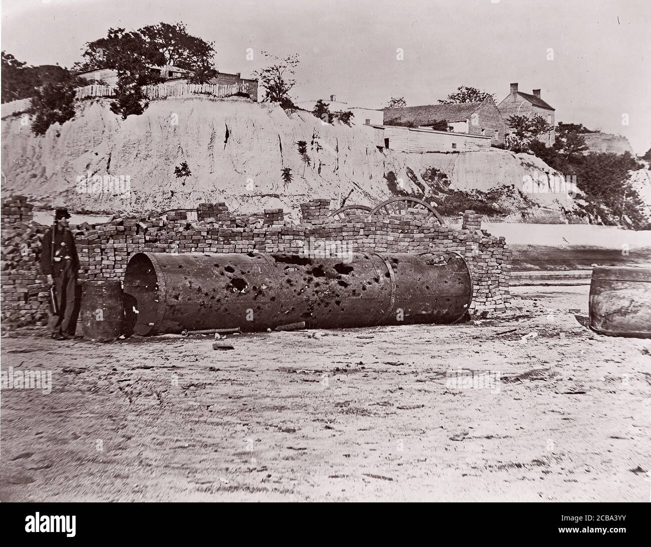 Smokestack of Confederate Ram Merrimac at Richmond/Remains of Ironclad Ram &quot;Virginia #2&quot;, April, 1865, 1865. Formerly attributed to Mathew B. Brady. Stock Photo