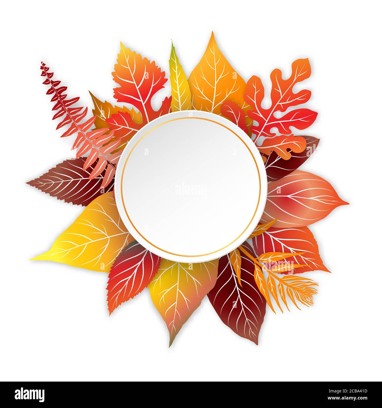 Colorful autumn leaves frame on white background. Vector illustration ...