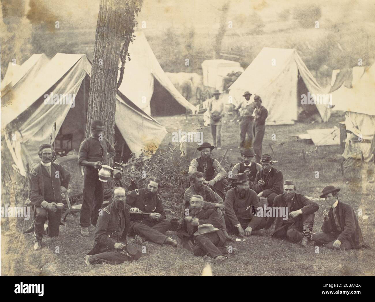 Group at Headquarters of the Army of the Potomac, Antietam, October 1862, 1862. Stock Photo
