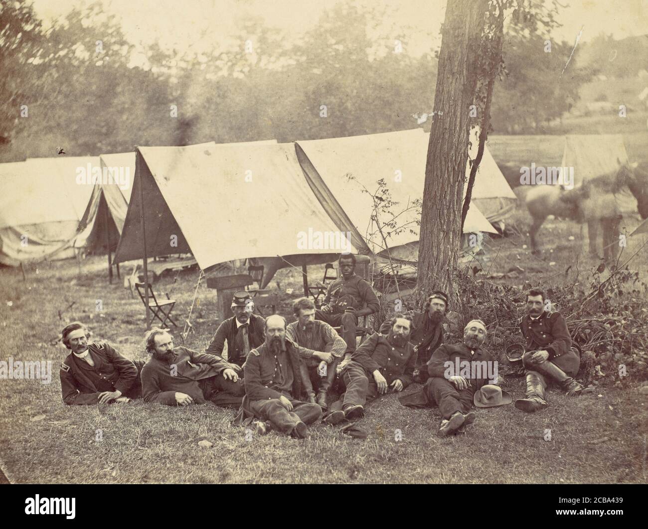 Group at Headquarters of the Army of the Potomac, Antietam, October 1862, 1862. Stock Photo