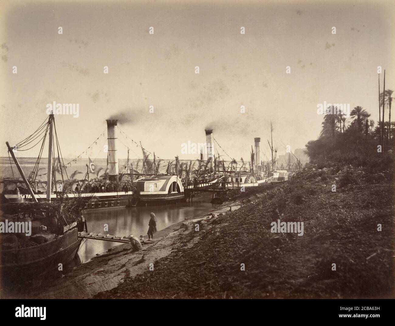 F&#xea;te de S. A. Isma&#xef;l Pacha &#xe0; bord des bateaux de LL. A A. les princes, janvier 1867, 1867. Stock Photo