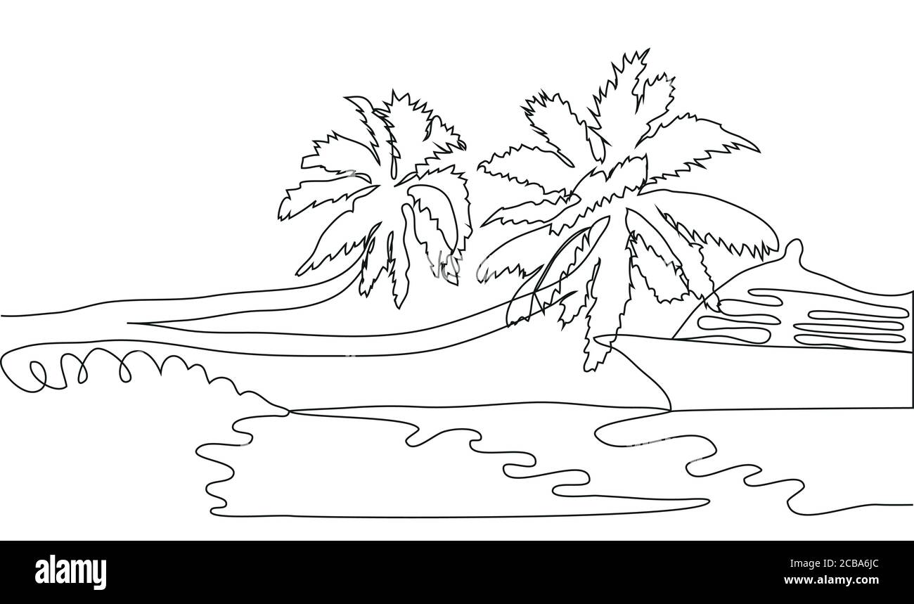 Single Continuous One Line Art Ocean Travel Vacation Sea Voyage Holiday Tropical Island Ship Yacht Luxury Island Palm Tree Journey Concept Stock Vector Image Art Alamy