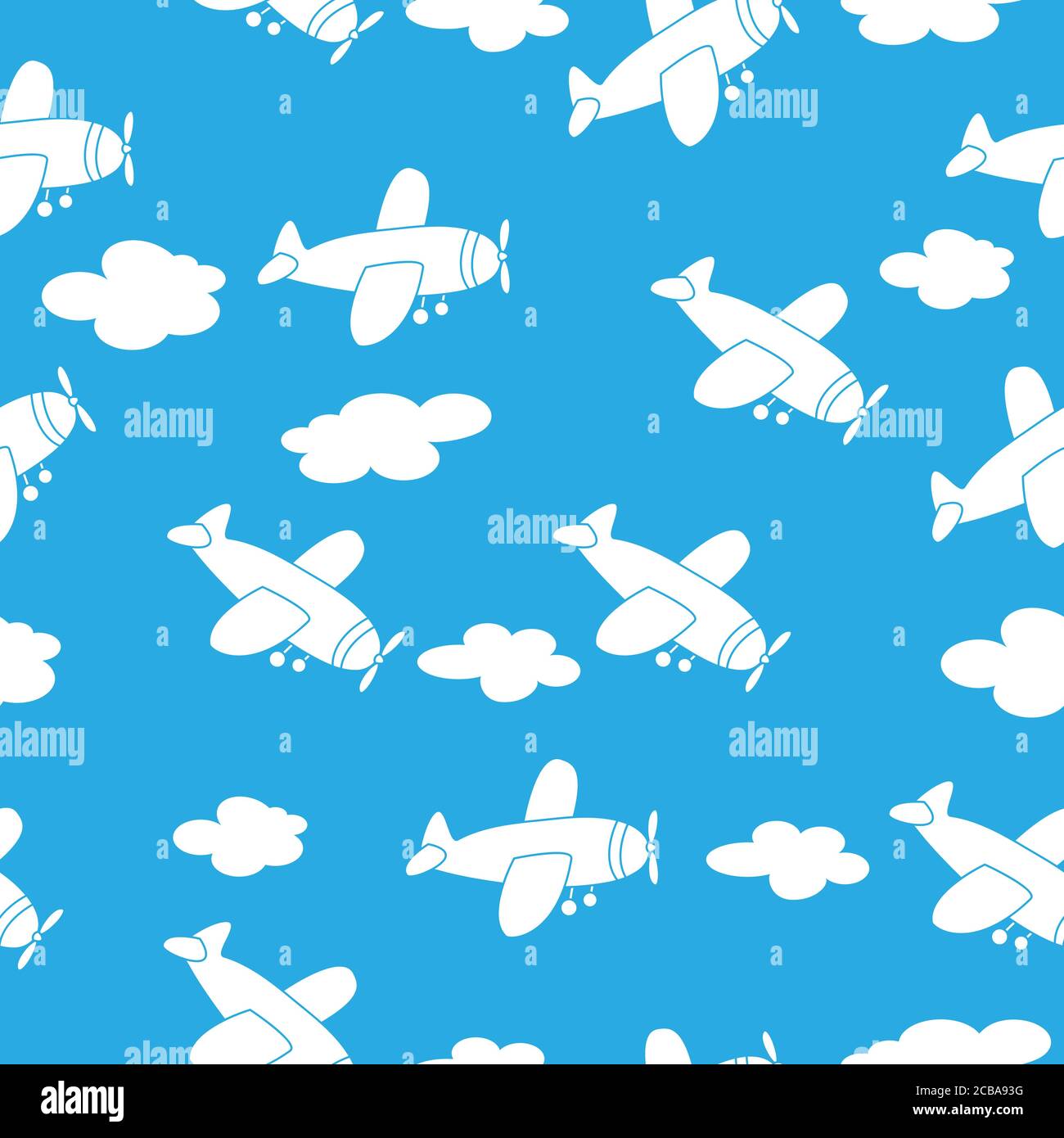 Vector seamless pattern with cartoon planes and clouds for texture, textiles and simple backgrounds. Stock Vector