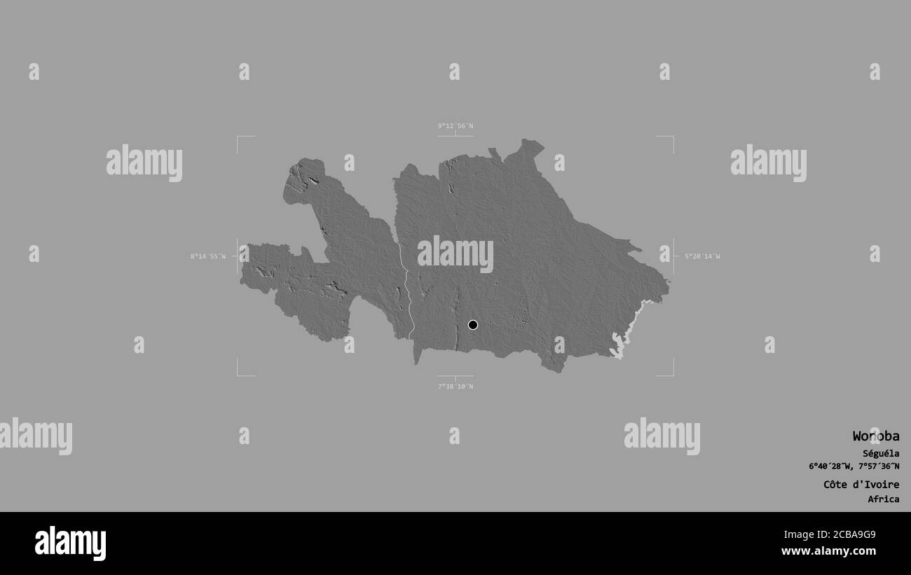 Area of Woroba, district of Côte d'Ivoire, isolated on a solid
