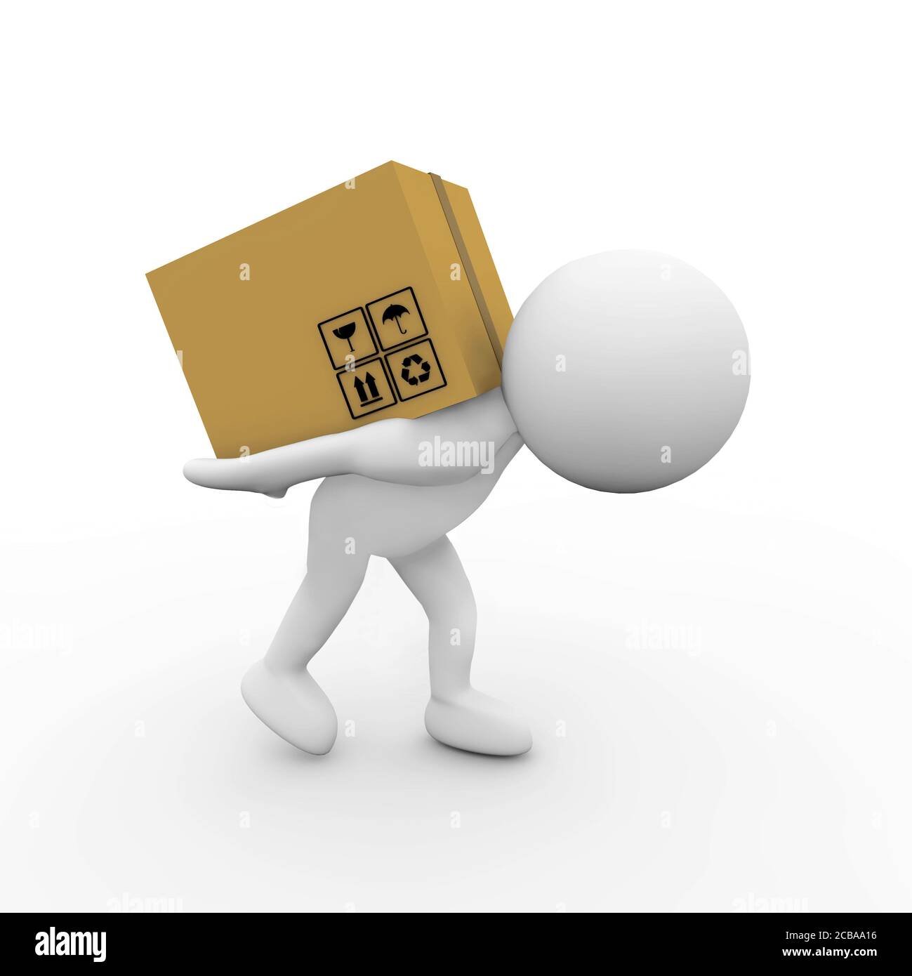 Illustration of a dummy carrying a package in front of a white