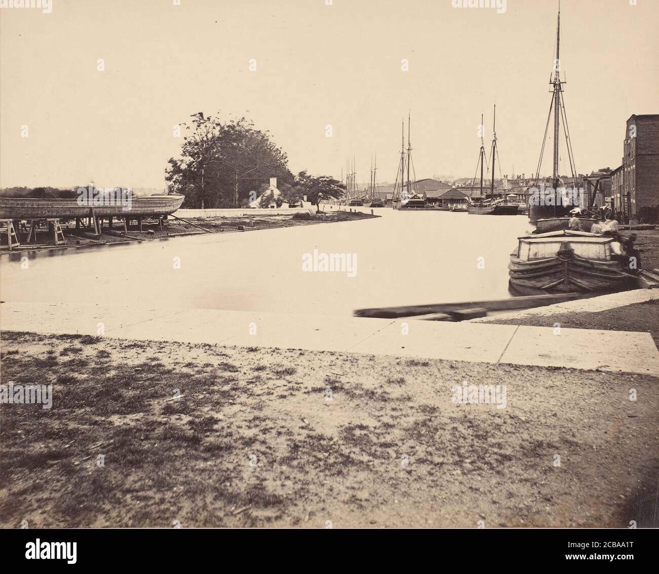 Civil War View, 1860s. (View of the Linchburg Canal near Rocketts, Richmond, Virginia). Stock Photo