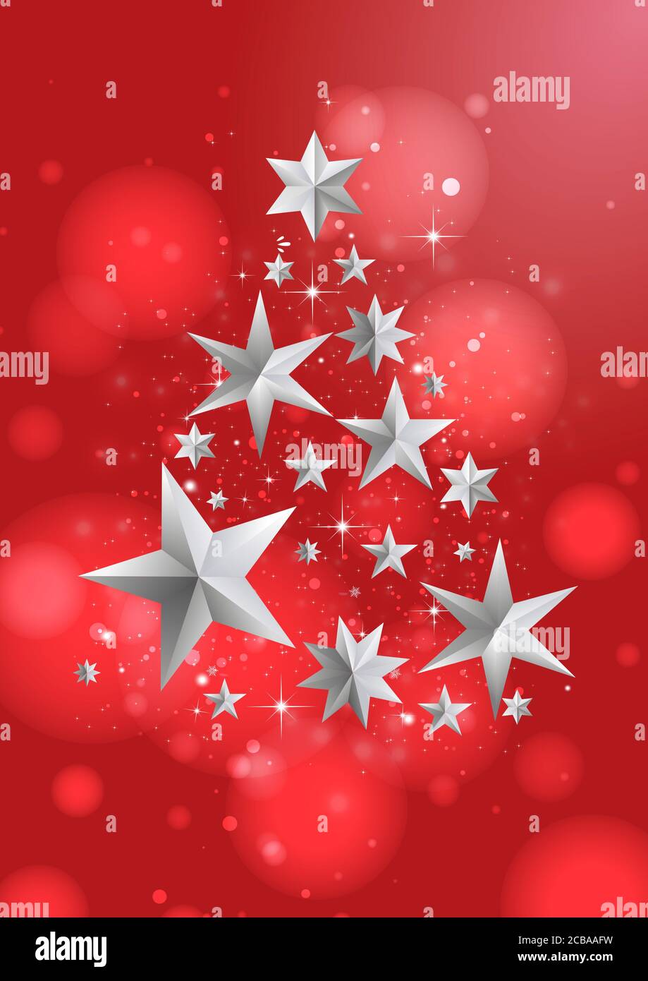 3D rendering of a Christmas tree made of silver stars with a red ...