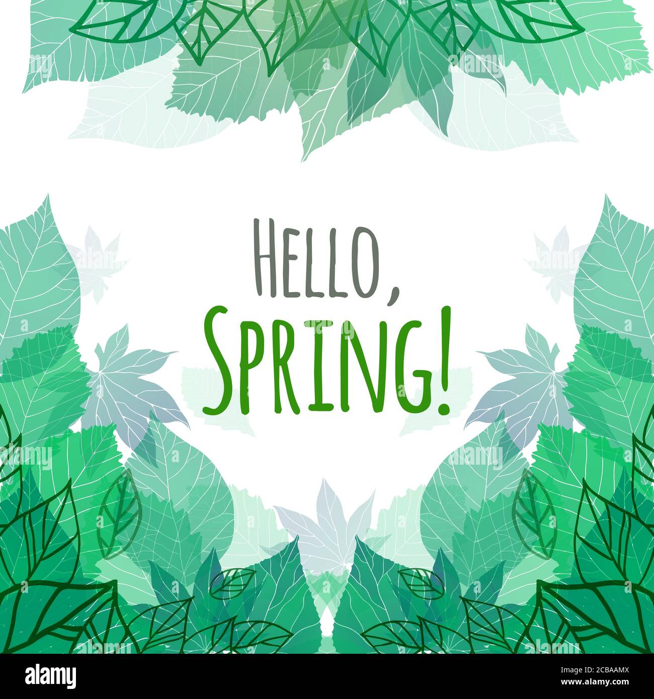 Spring vector card with doodle and green leaves for postcard, flyers ...