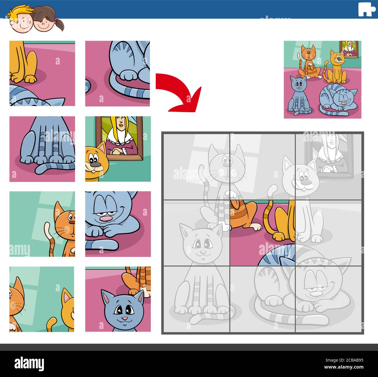 Cartoon Illustration of Educational Jigsaw Puzzle Game for Children ...