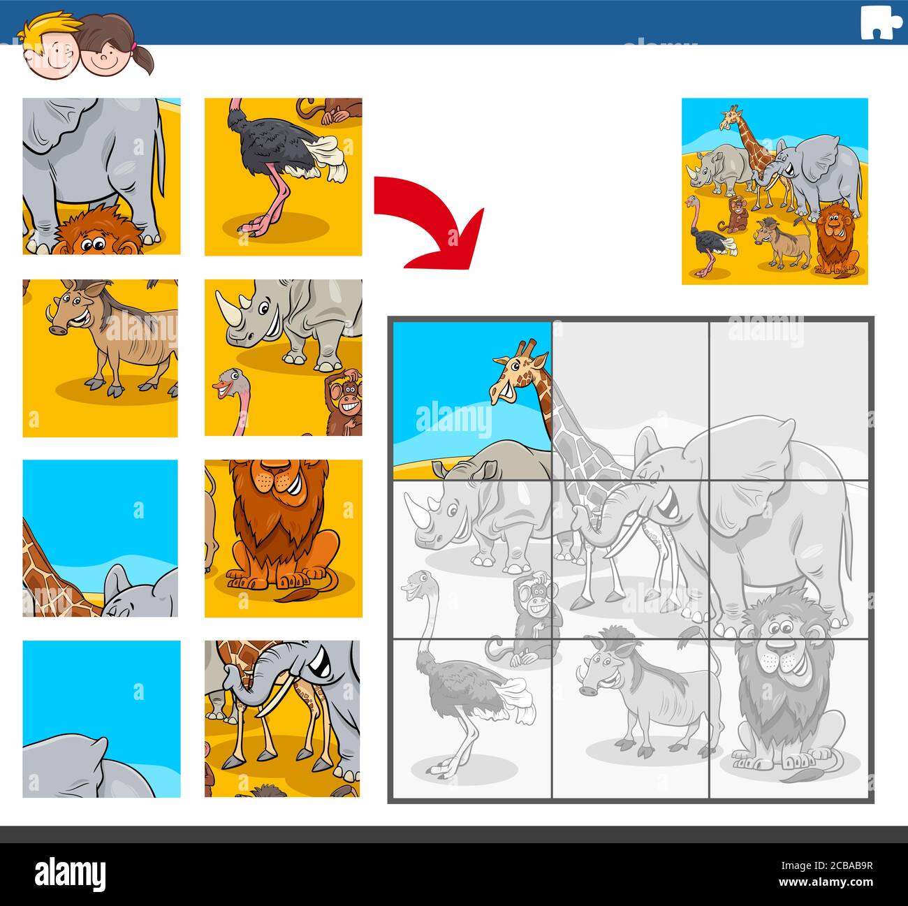 Cartoon Illustration of Educational Jigsaw Puzzle Task for Children ...