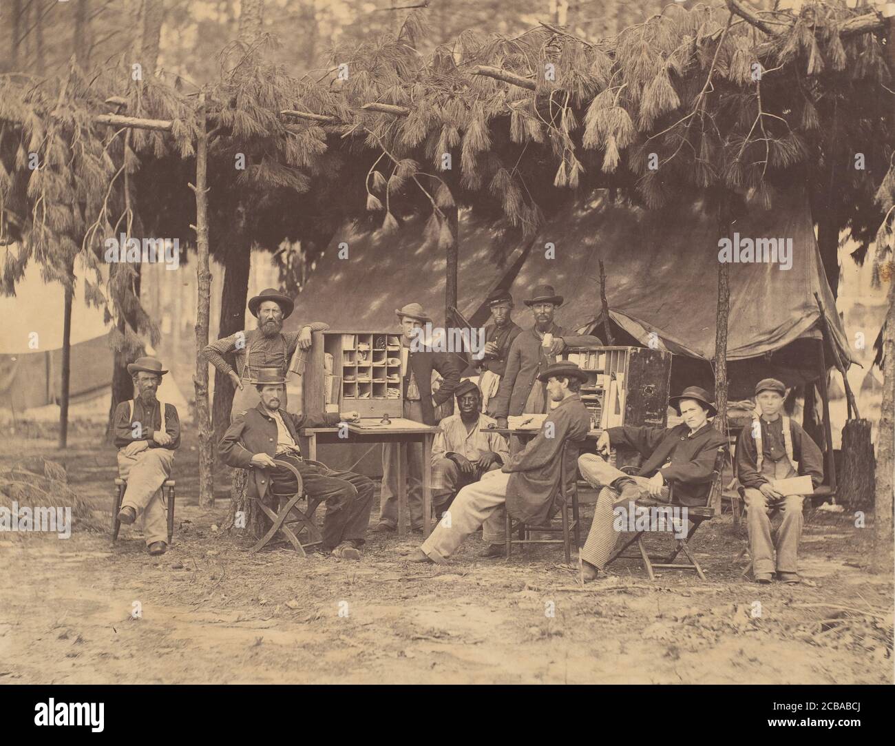 Chief Officer and Clerks of the Ambulance Department, 9th Army Corps, in Front of Petersburg, Virginia, August 1864. Stock Photo