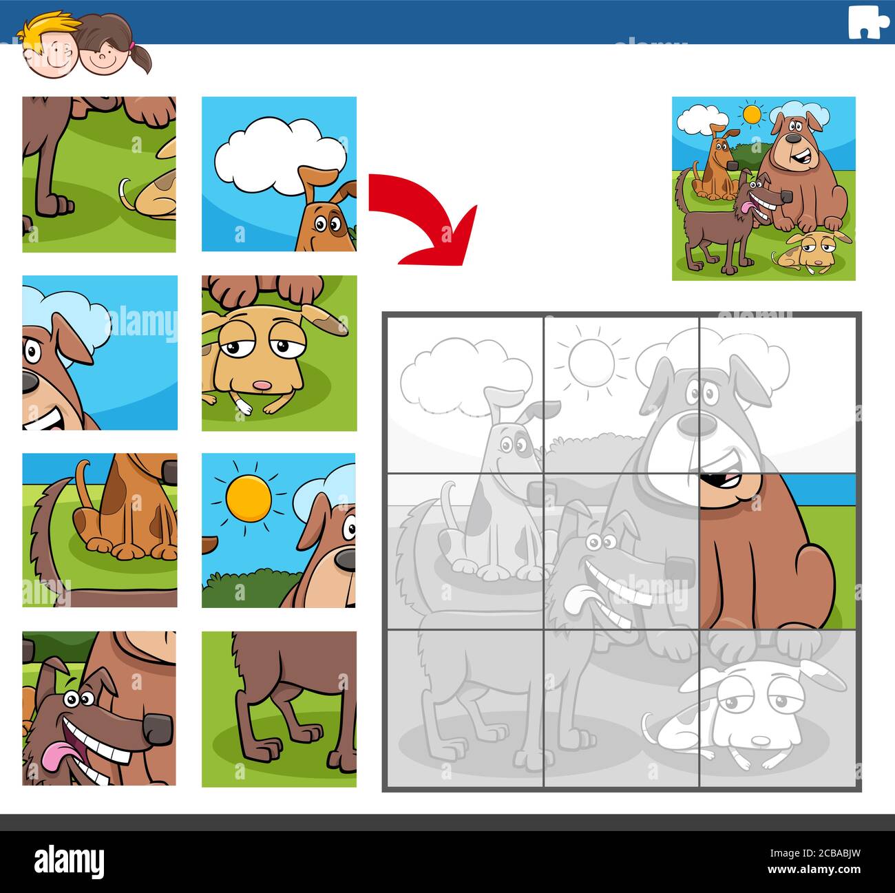 Cartoon Illustration of Educational Jigsaw Puzzle Game for Children ...