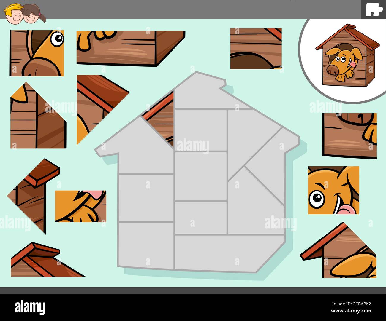 Cartoon Illustration of Educational Jigsaw Puzzle Game for Children