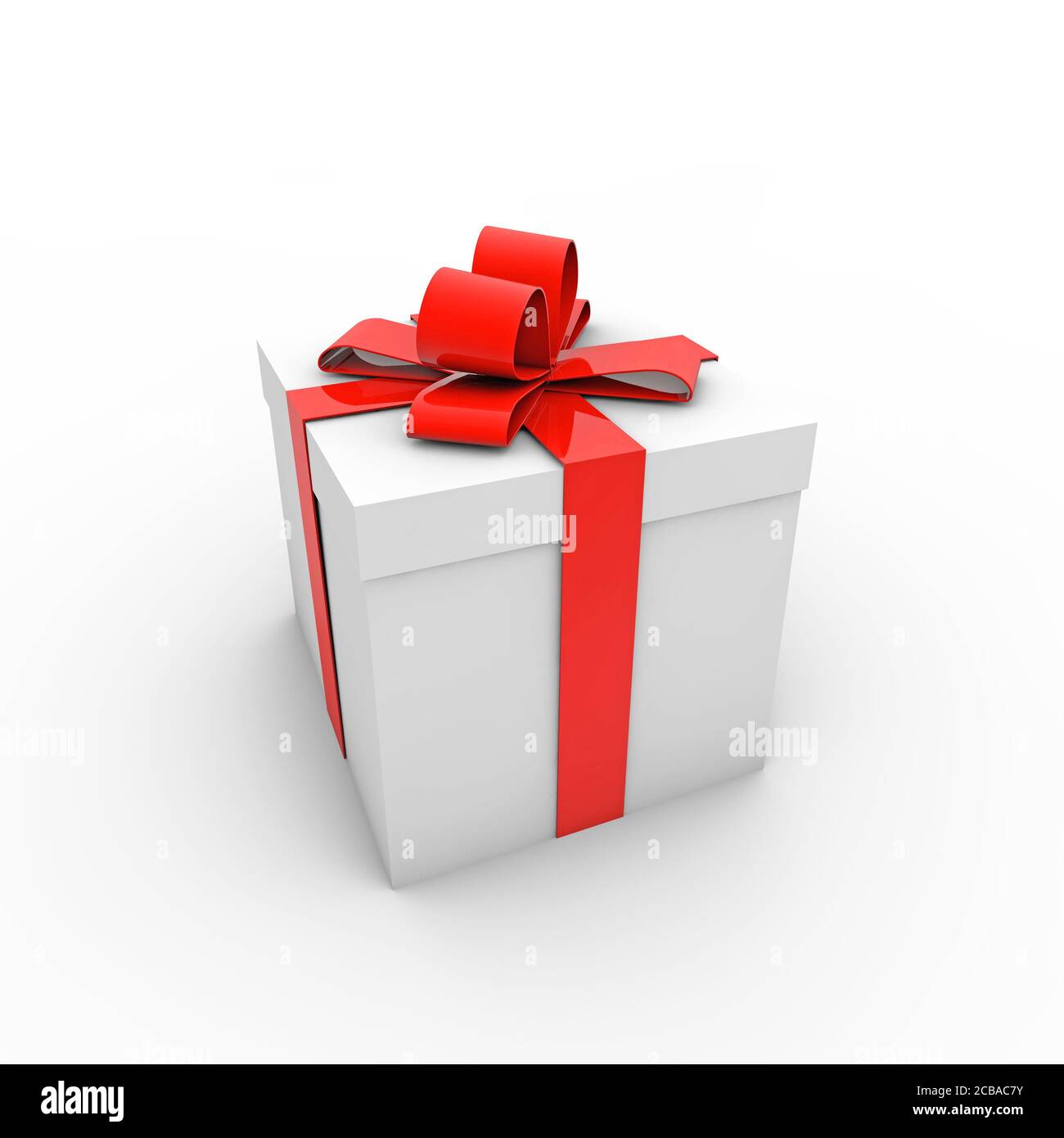 3D rendering of a white gift box with a red ribbon isolated on a white ...