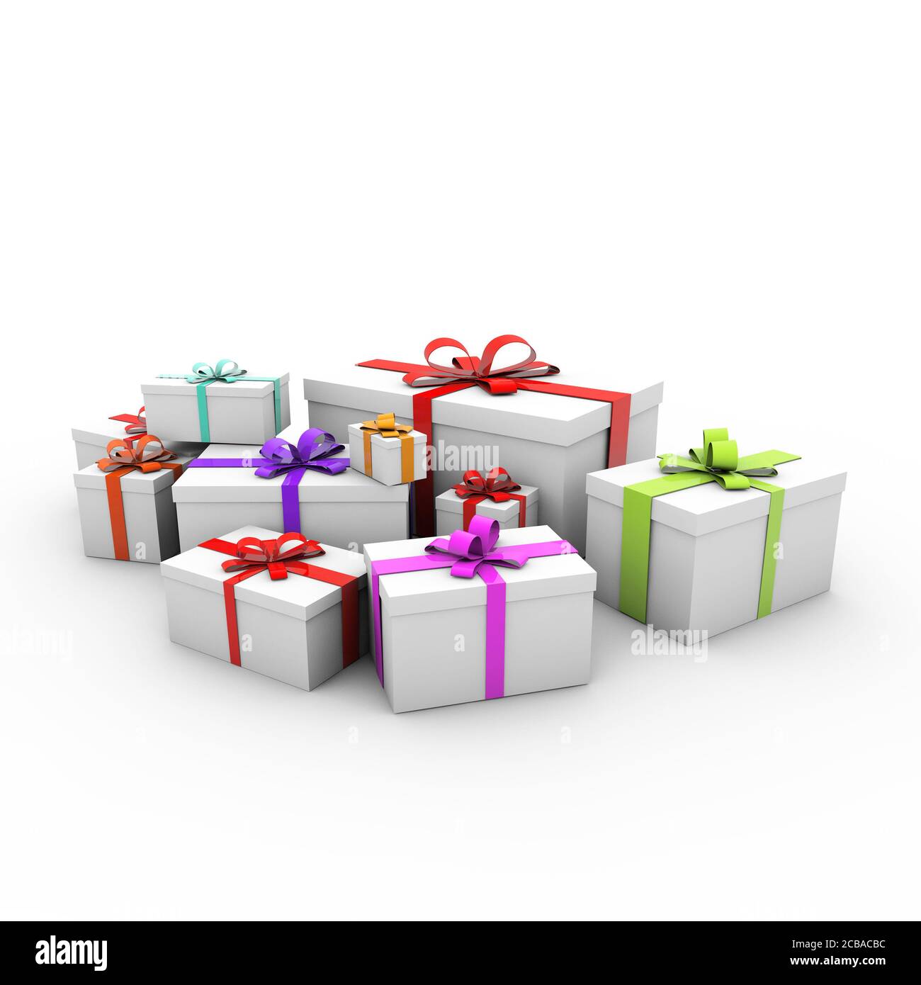 Illustration of gift boxes with colorful bows isolated on a white ...