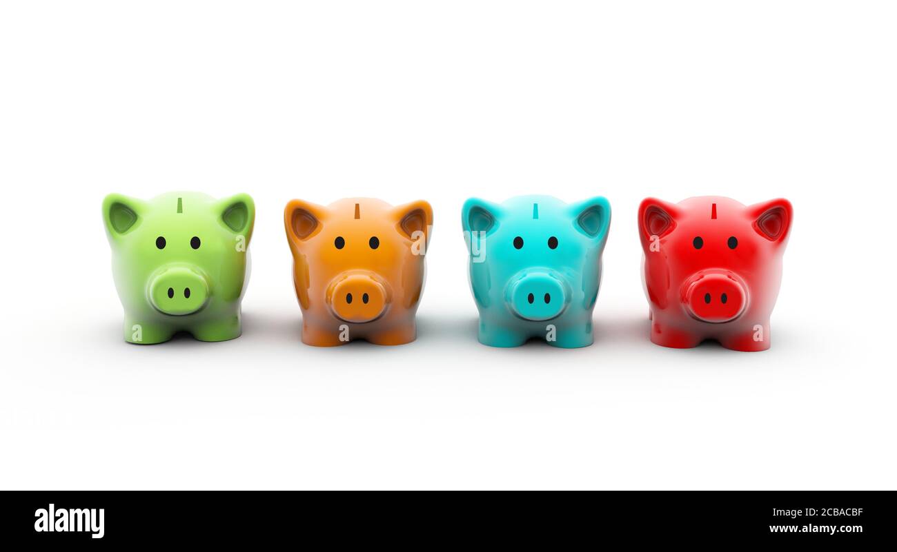Illustration of colorful piggy banks on a white background Stock Photo ...