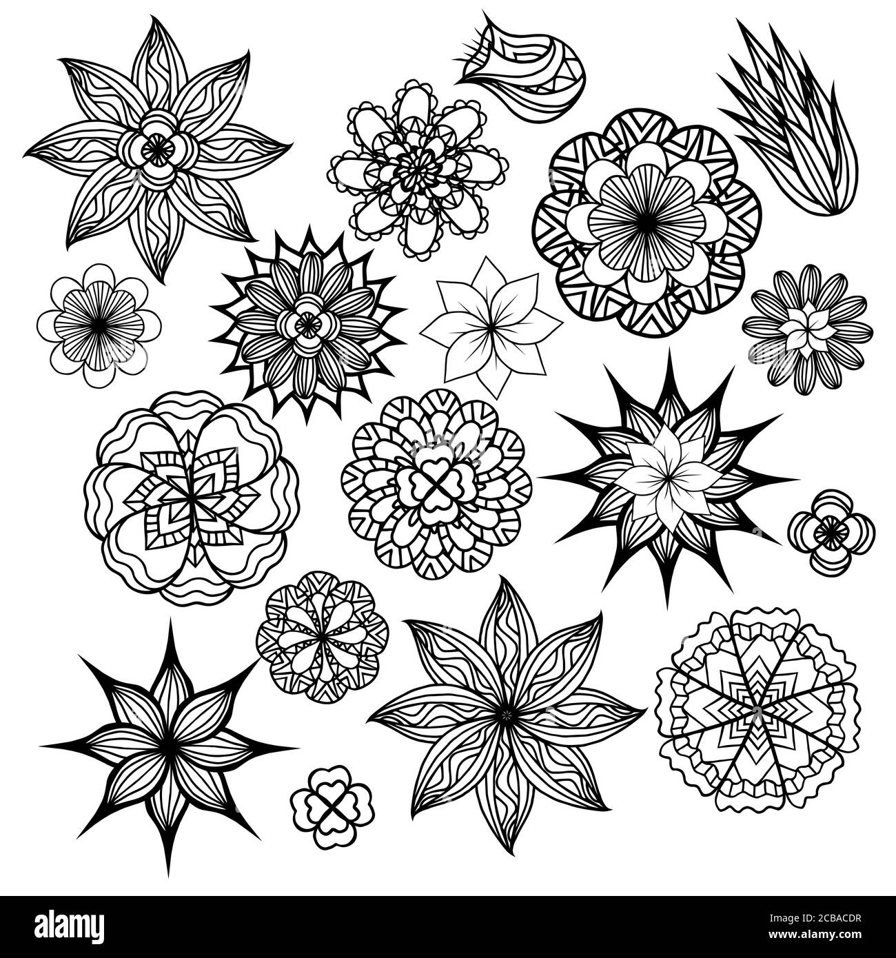 Set of black and white doodle flowers. Vector element for invitations ...
