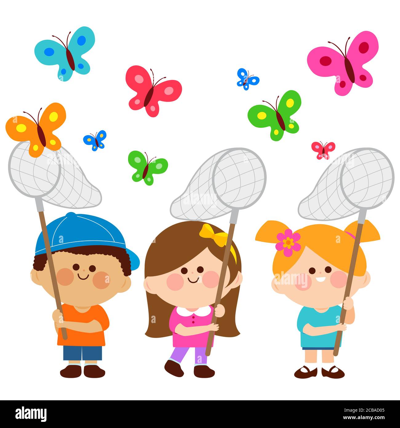Kids playing with butterfly nets and catching butterflies Stock Photo -  Alamy