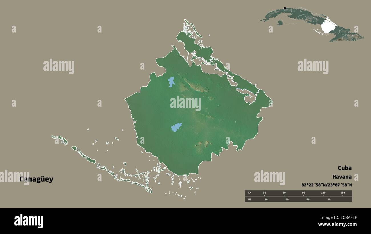 Shape of Camagüey, province of Cuba, with its capital isolated on solid ...