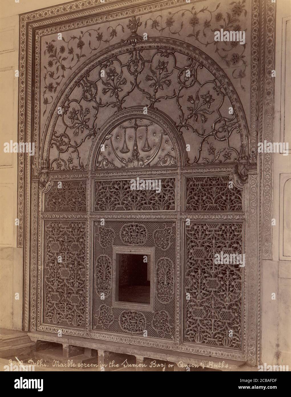 Marble Screen in the Sumon Burj or Queen's Baths, Delhi, 1860s-70s. Stock Photo