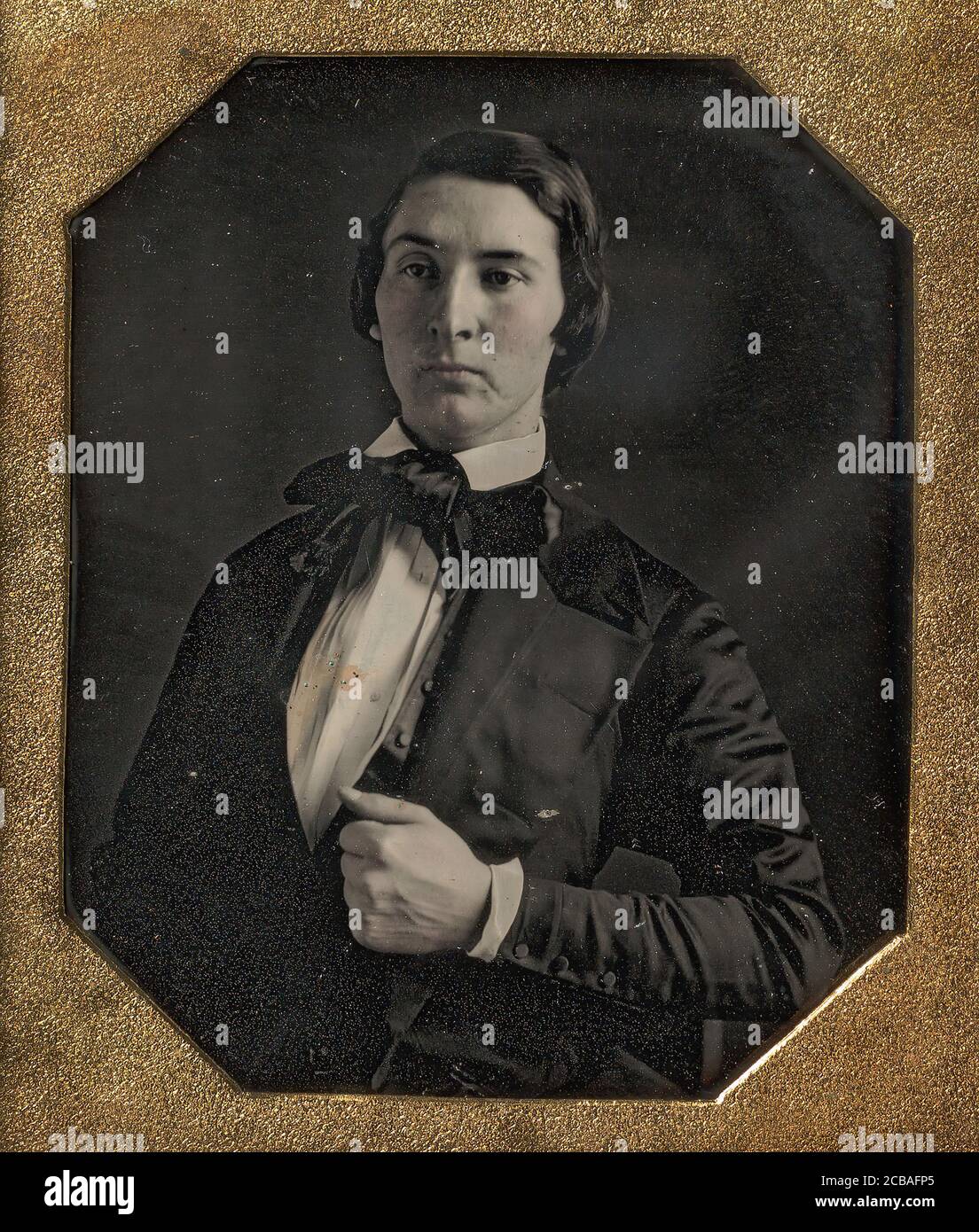 Young Man Holding Jacket Lapel, 1840s. Stock Photo