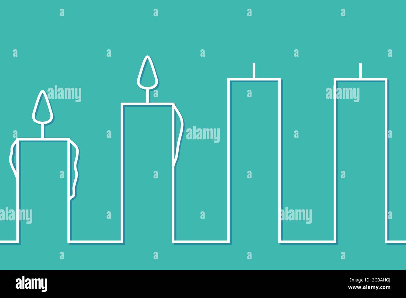 Illustration of burning candles and two new candles on a turquoise background Stock Photo Alamy